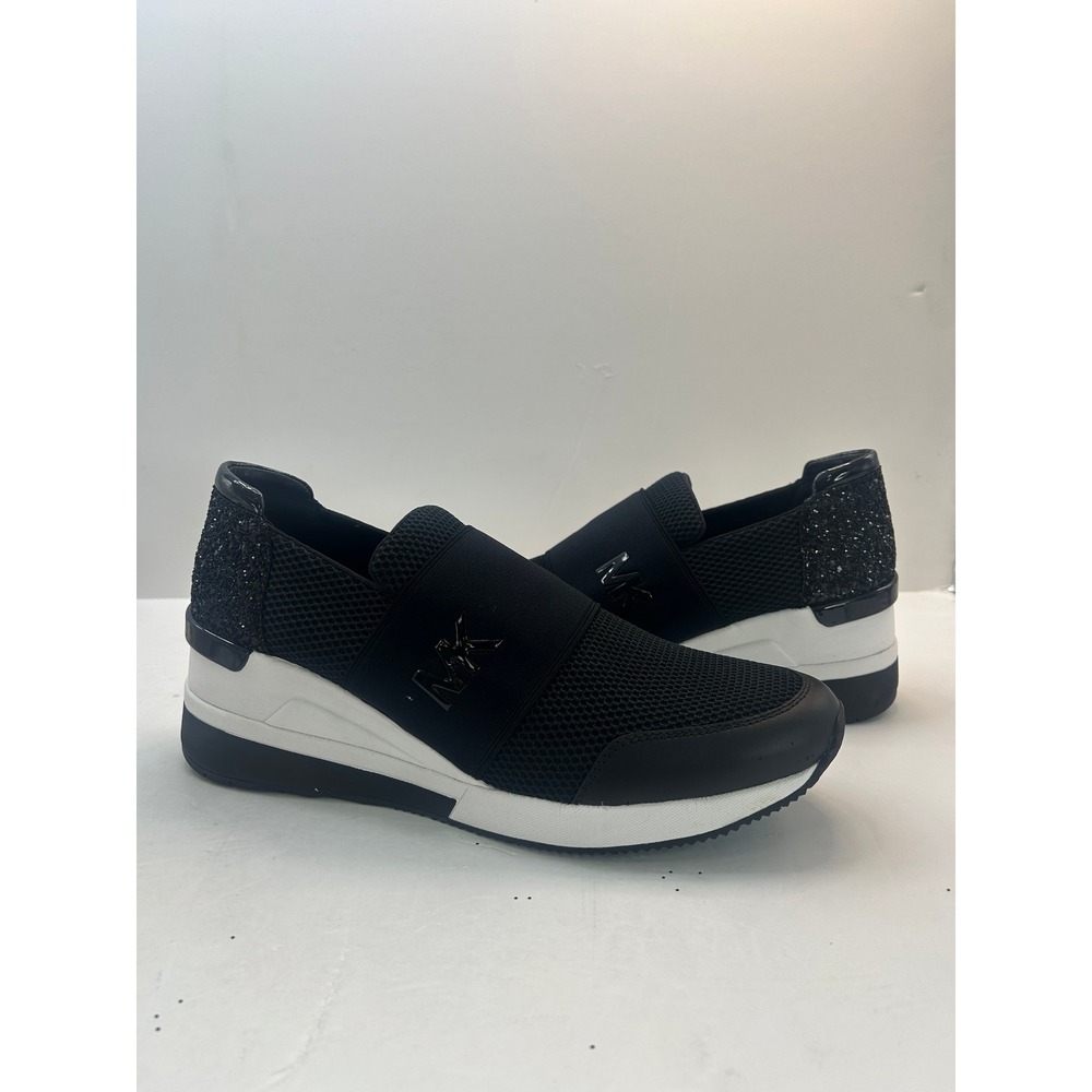 Michael Kors Felix Wedge Sneakers Women Sz‎ 11M Black Glitter New Without Box